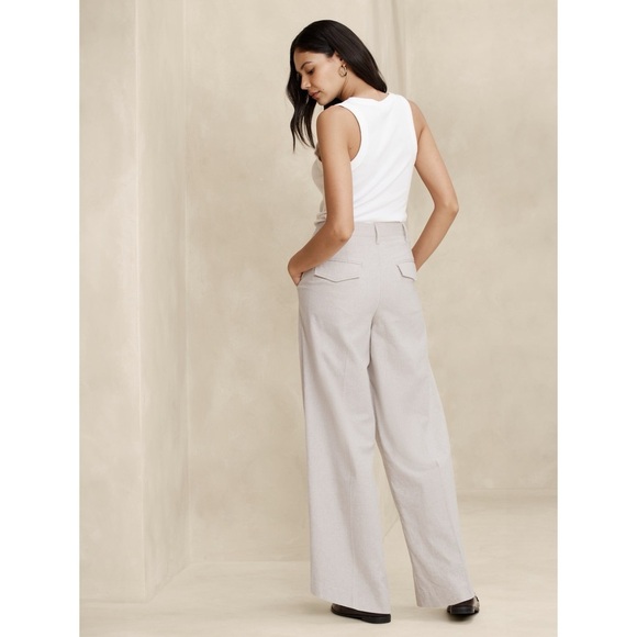 Banana Republic NEW Linen-Blend Wide Leg Pleated Trouser in Flax Size 12 - Picture 2 of 11